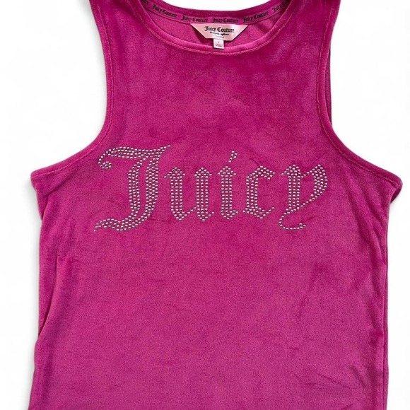 Juicy Couture Tops - Juicy Couture Pink‎ Velour Tank Top Large Y2K Rhinestone Logo Bling Aesthetic